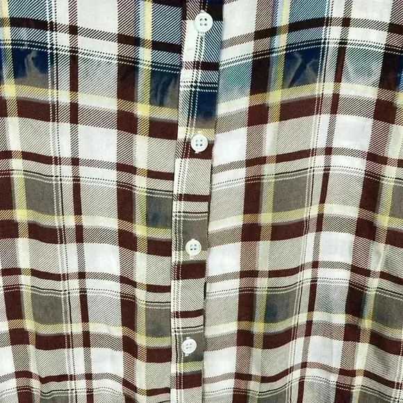 Boho Jane Womens Shirt Brown & Blue S Sleeveless Ombré Plaid Back/Applique Boho - Picture 7 of 10